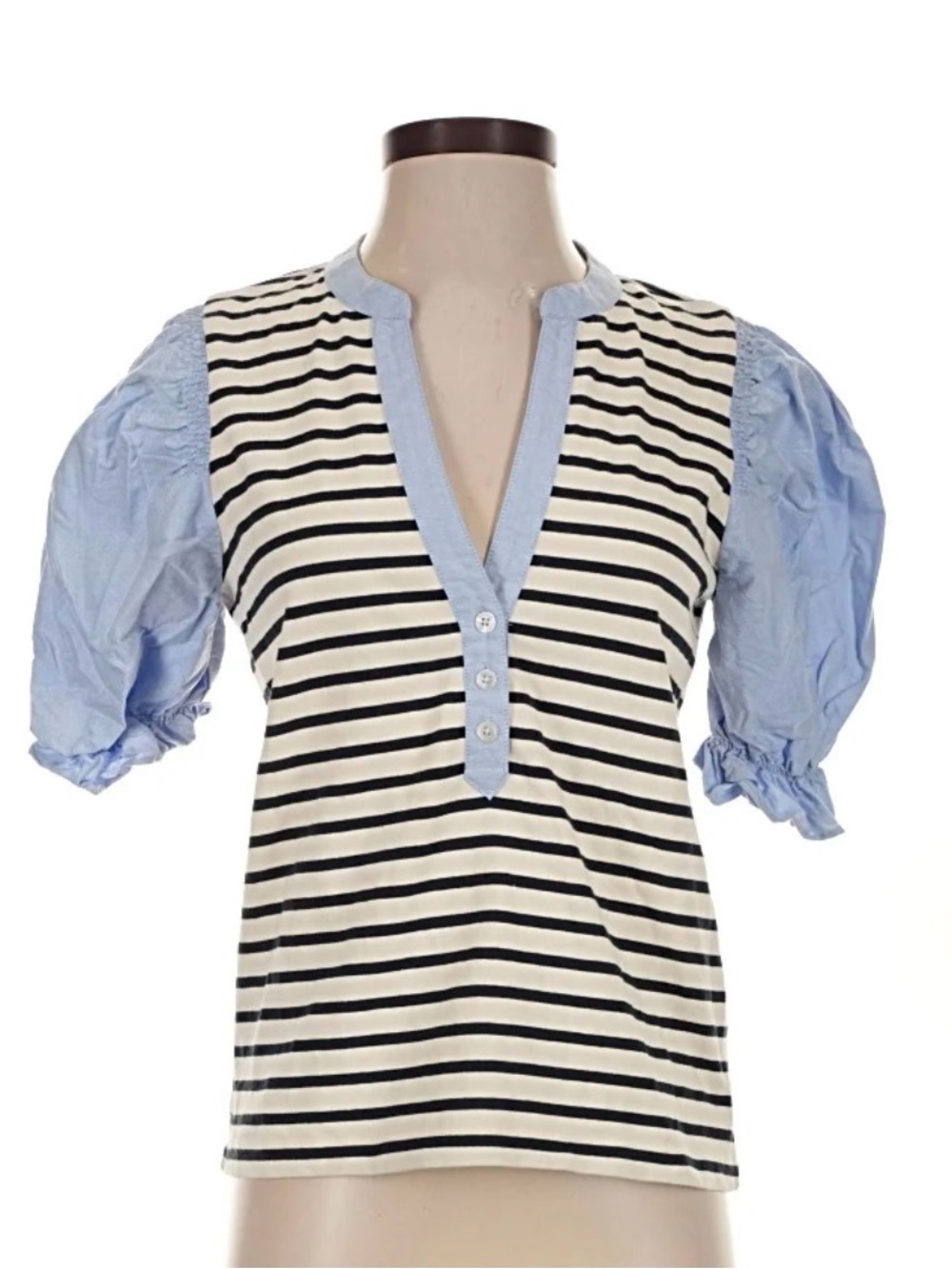 Veronica Beard Jeans ReaganStriped Puff Sleeve Women's Top | Small - Picture 2 of 10